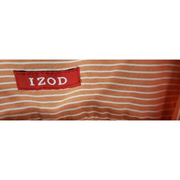 IZOD Men Long Sleeve Button Up Medium Tangerine/White Dream Pinstripe Shirt - Picture 10 of 12